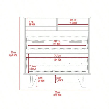 Portobelo Two Drawer Dresser, Two Shelves, Superior Top, Four
