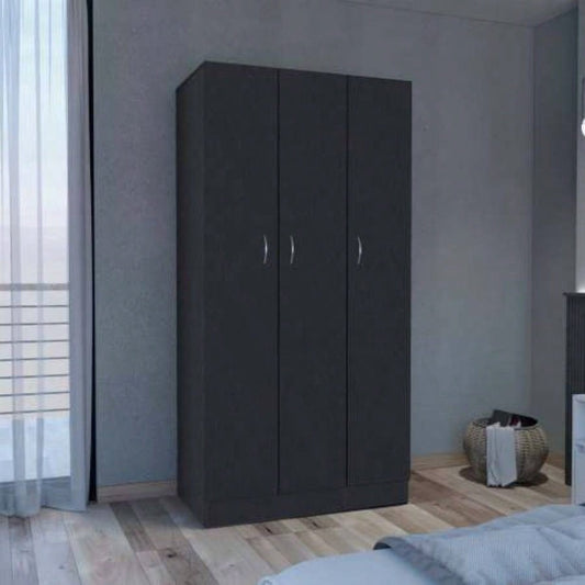 Wardrobe Armoire 71H with 3 - Doors and 2 - Inner Drawers, 3 Doors, Black