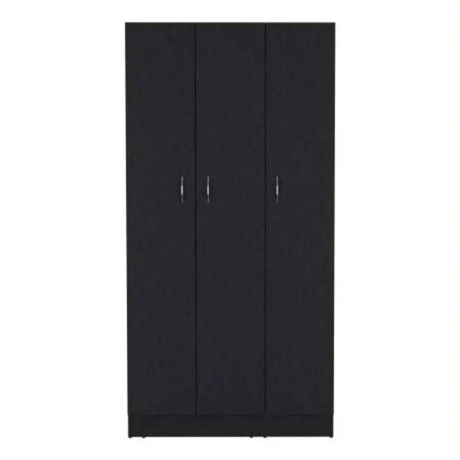 Wardrobe Armoire 71H with 3 - Doors and 2 - Inner Drawers, 3 Doors, Black