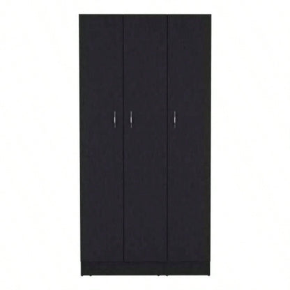 Wardrobe Armoire 71H with 3 - Doors and 2 - Inner Drawers, 3 Doors, Black
