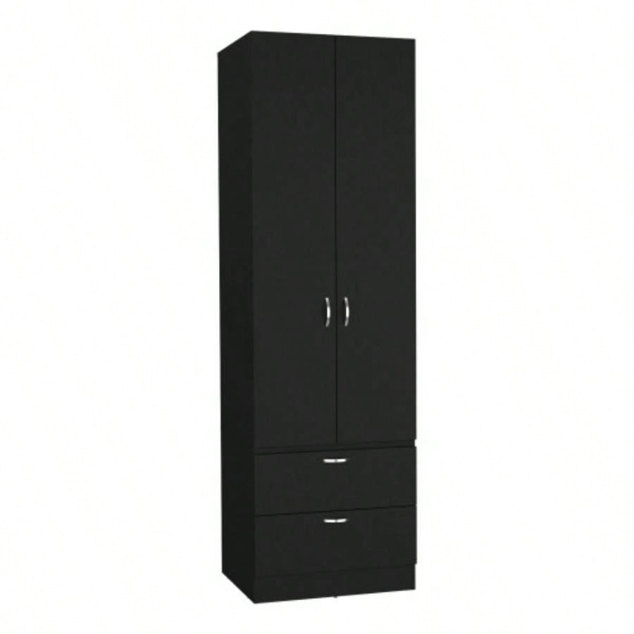 Armoire Wardrove 76 H, Hanging Rod, 2 Drawers, 1 Shelf, Black