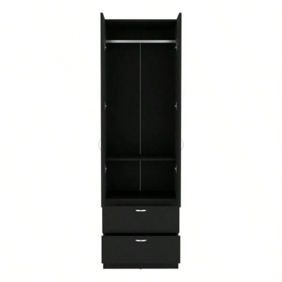 Armoire Wardrove 76 H, Hanging Rod, 2 Drawers, 1 Shelf, Black
