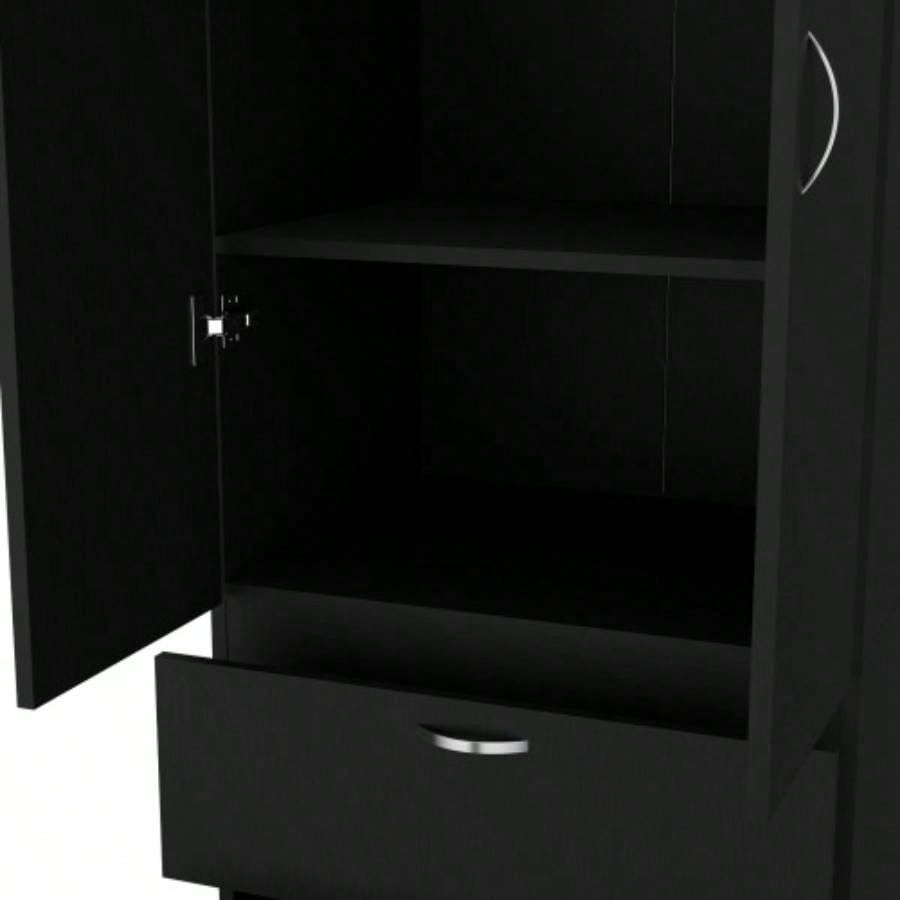Armoire Wardrove 76 H, Hanging Rod, 2 Drawers, 1 Shelf, Black