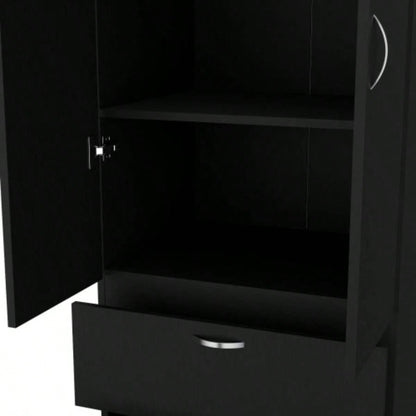 Armoire Wardrove 76 H, Hanging Rod, 2 Drawers, 1 Shelf, Black
