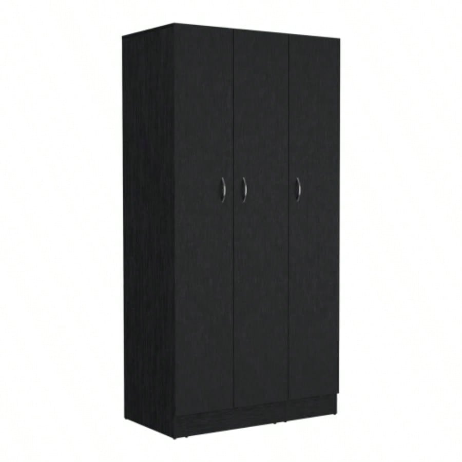 Wardrobe Armoire 71H with 3 - Doors and 2 - Inner Drawers, 3 Doors, Black