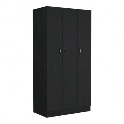 Wardrobe Armoire 71H with 3 - Doors and 2 - Inner Drawers, 3 Doors, Black