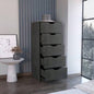 Dresser 42H 5 Drawers Narrow Dresser, Slim Storage Chest of Drawers, Bedroom, Smokey Oak