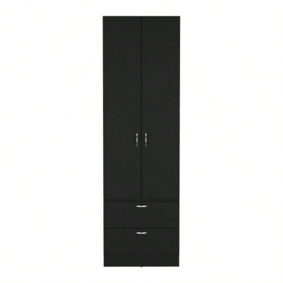 Armoire Wardrove 76 H, Hanging Rod, 2 Drawers, 1 Shelf, Black