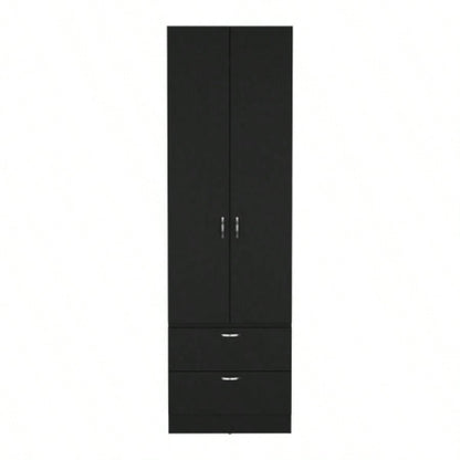 Armoire Wardrove 76 H, Hanging Rod, 2 Drawers, 1 Shelf, Black