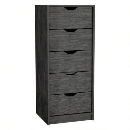 Dresser 42H 5 Drawers Narrow Dresser, Slim Storage Chest of Drawers, Bedroom, Smokey Oak
