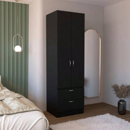 Armoire Wardrove 76 H, Hanging Rod, 2 Drawers, 1 Shelf, Black