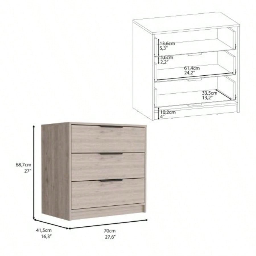 Dresser 27H, 3 Drawers Dresser, Superior Top, Light Gray
