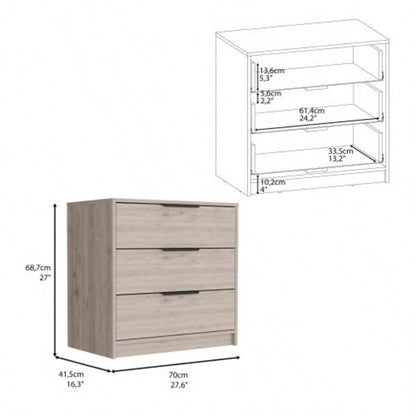 Dresser 27H, 3 Drawers Dresser, Superior Top, Light Gray