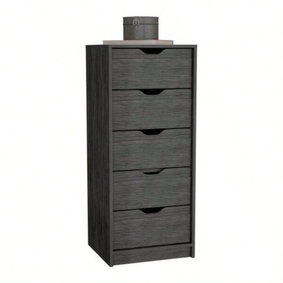 Dresser 42H 5 Drawers Narrow Dresser, Slim Storage Chest of Drawers, Bedroom, Smokey Oak
