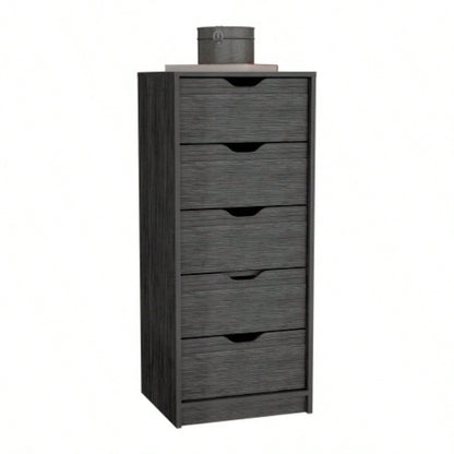 Dresser 42H 5 Drawers Narrow Dresser, Slim Storage Chest of Drawers, Bedroom, Smokey Oak