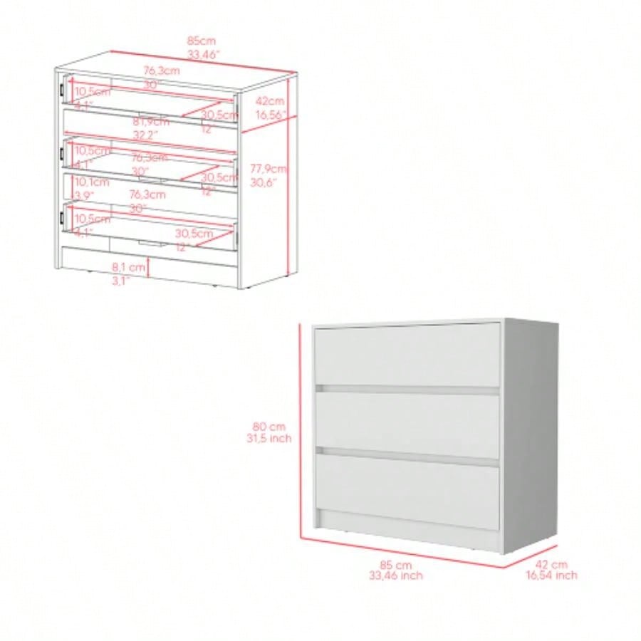 Dresser Maldus, Three Drawers, White
