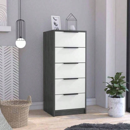 Dresser 42H, 5 Drawer, Vertical Dresser, White/ Smokey Oak