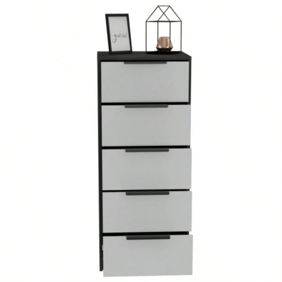 Dresser 42H, 5 Drawer, Vertical Dresser, White/ Smokey Oak