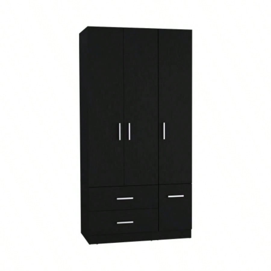 Armoire Wardrove 71, 4 Doors, Hanging Rod, 3 Cabinets, 6 Shelves, Black