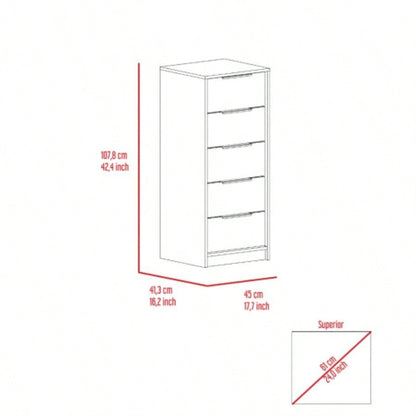Dresser 42H, 5 Drawer, Vertical Dresser, White/ Smokey Oak