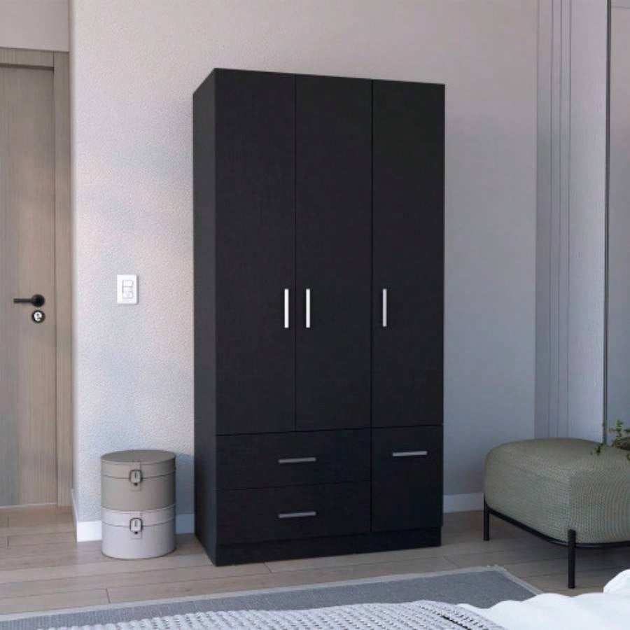 Armoire Wardrove 71, 4 Doors, Hanging Rod, 3 Cabinets, 6 Shelves, Black