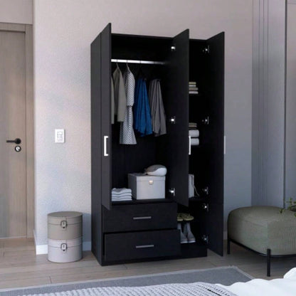 Armoire Wardrove 71, 4 Doors, Hanging Rod, 3 Cabinets, 6 Shelves, Black