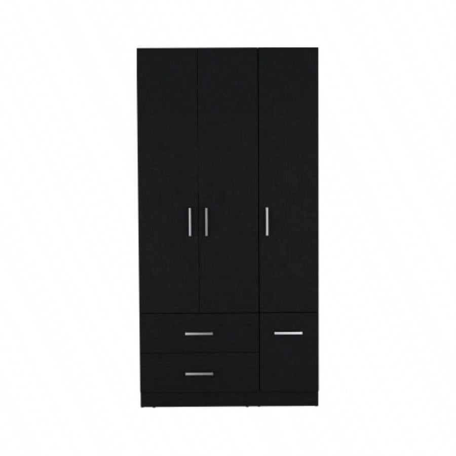 Armoire Wardrove 71, 4 Doors, Hanging Rod, 3 Cabinets, 6 Shelves, Black