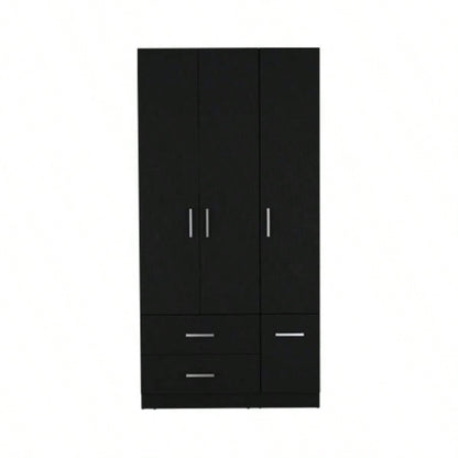 Armoire Wardrove 71, 4 Doors, Hanging Rod, 3 Cabinets, 6 Shelves, Black