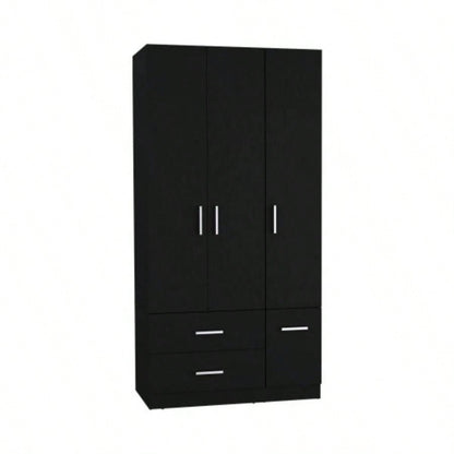 Armoire Wardrove 71, 4 Doors, Hanging Rod, 3 Cabinets, 6 Shelves, Black