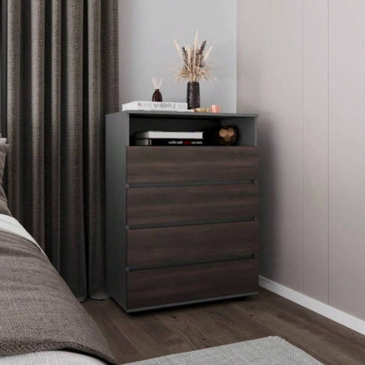 Dresser, 4 Drawers, 1 Shelf, Matt Gray/ Dark Oak