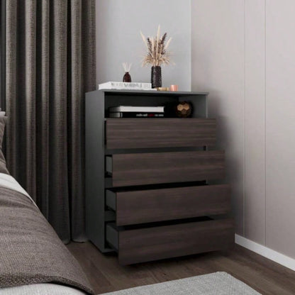 Dresser, 4 Drawers, 1 Shelf, Matt Gray/ Dark Oak