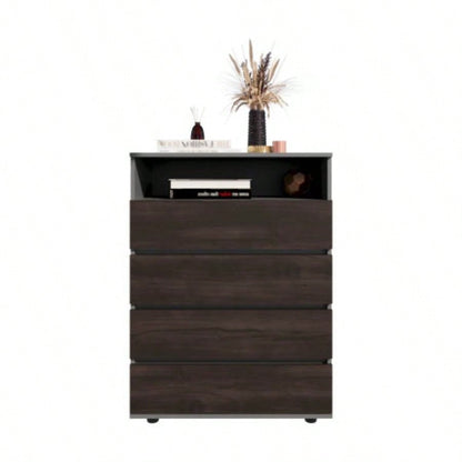 Dresser, 4 Drawers, 1 Shelf, Matt Gray/ Dark Oak