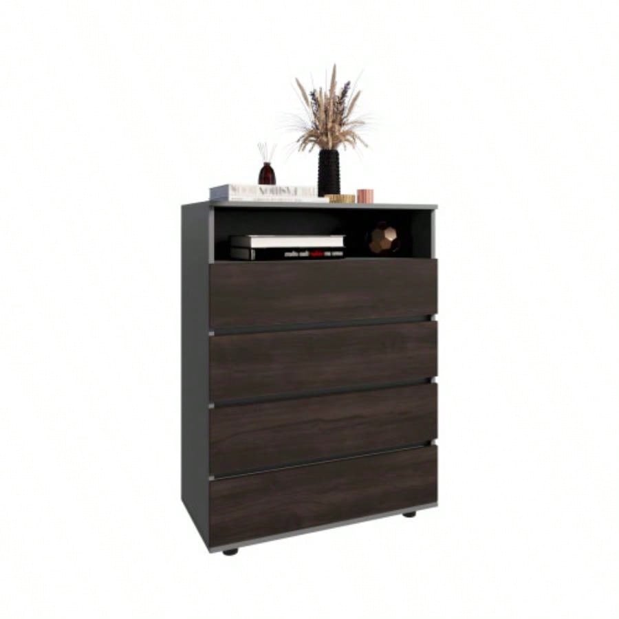 Dresser, 4 Drawers, 1 Shelf, Matt Gray/ Dark Oak