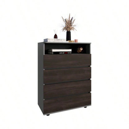 Dresser, 4 Drawers, 1 Shelf, Matt Gray/ Dark Oak