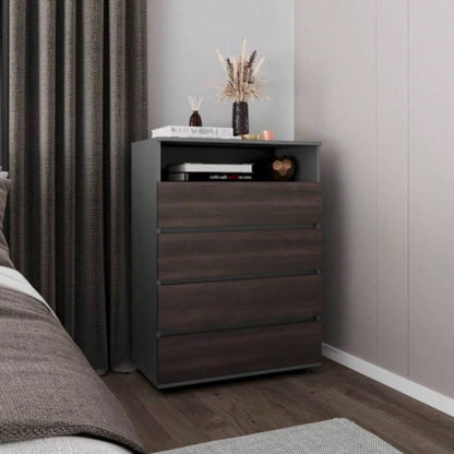 Dresser, 4 Drawers, 1 Shelf, Matt Gray/ Dark Oak