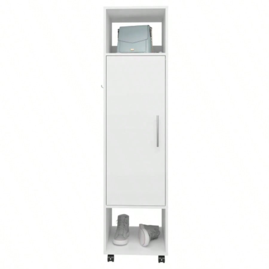 Armoire 62.9H, with 1 Door, 3 Shelves, and Full - Length Mirror, White