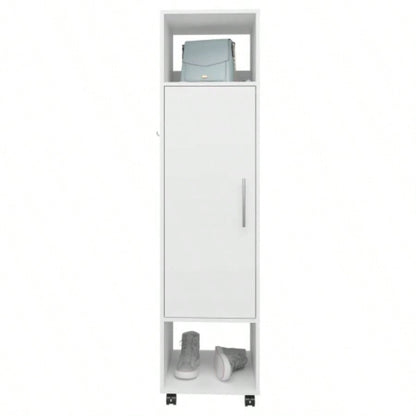 Armoire 62.9H, with 1 Door, 3 Shelves, and Full - Length Mirror, White