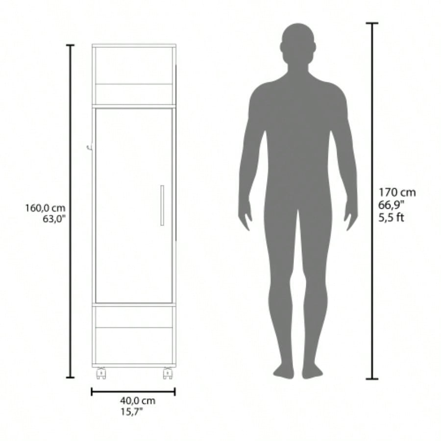 Armoire 62.9H, with 1 Door, 3 Shelves, and Full - Length Mirror, White