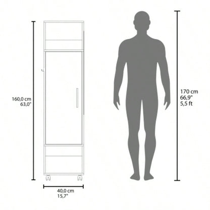 Armoire 62.9H, with 1 Door, 3 Shelves, and Full - Length Mirror, White