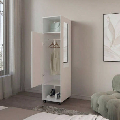 Armoire 62.9H, with 1 Door, 3 Shelves, and Full - Length Mirror, White
