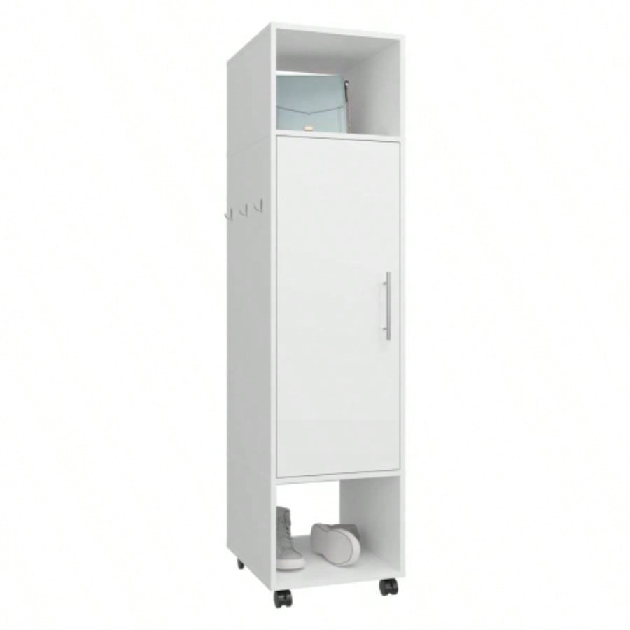 Armoire 62.9H, with 1 Door, 3 Shelves, and Full - Length Mirror, White