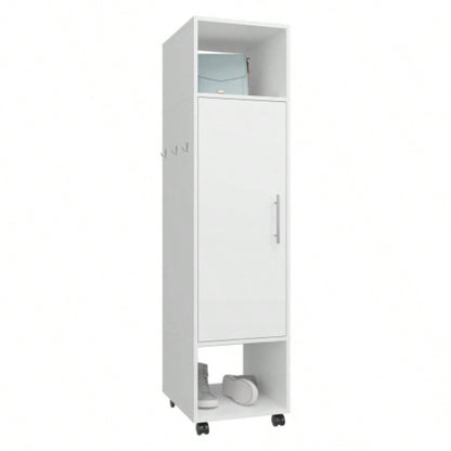Armoire 62.9H, with 1 Door, 3 Shelves, and Full - Length Mirror, White