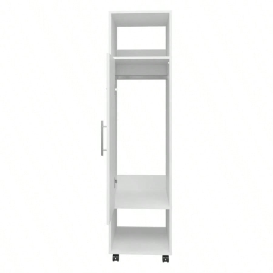 Armoire 62.9H, with 1 Door, 3 Shelves, and Full - Length Mirror, White