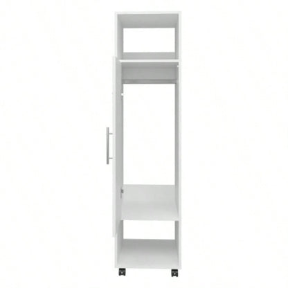 Armoire 62.9H, with 1 Door, 3 Shelves, and Full - Length Mirror, White