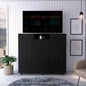 Cabinet Dresser 48H, Two Drawers, 3 Door, Four Interior Shelves, Rod, Black