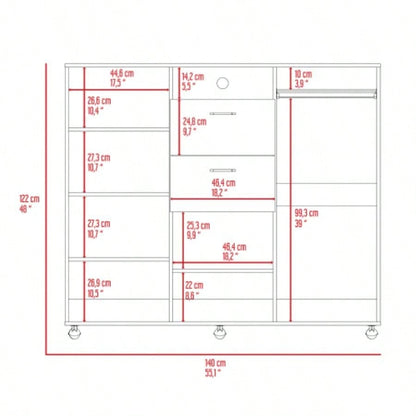 Cabinet Dresser 48H, Two Drawers, 3 Door, Four Interior Shelves, Rod, Black