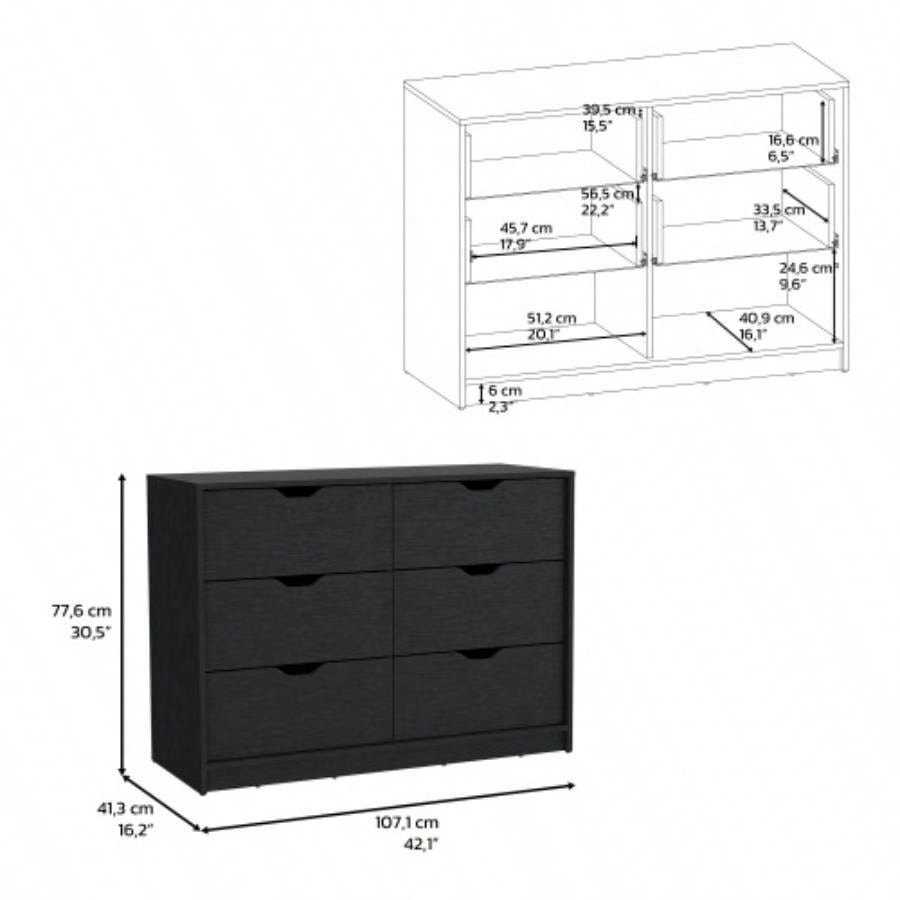 Dresser 30H, Drawer Dresser with 2 Lower Cabinets, Drawer Chest, Black