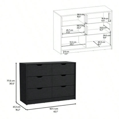 Dresser 30H, Drawer Dresser with 2 Lower Cabinets, Drawer Chest, Black