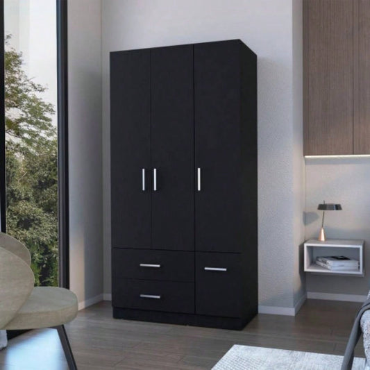 Douglas Armoire in melamine, two drawers, hanging rod and 4 doors.