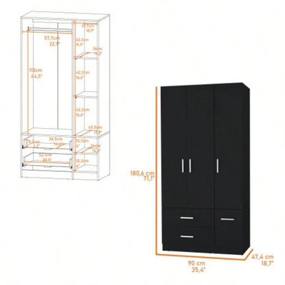 Douglas Armoire in melamine, two drawers, hanging rod and 4 doors.